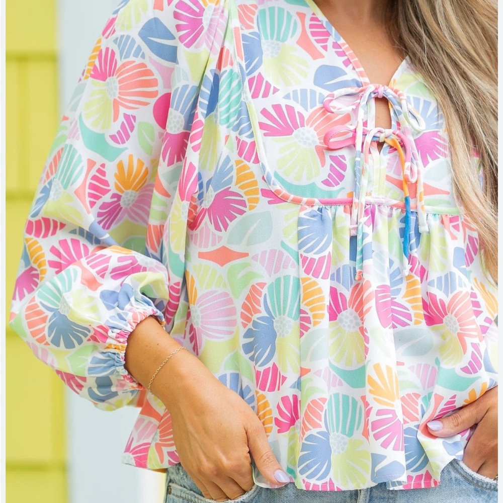 Michelle McDowell Colorful Floral Women's Top XL NWOT